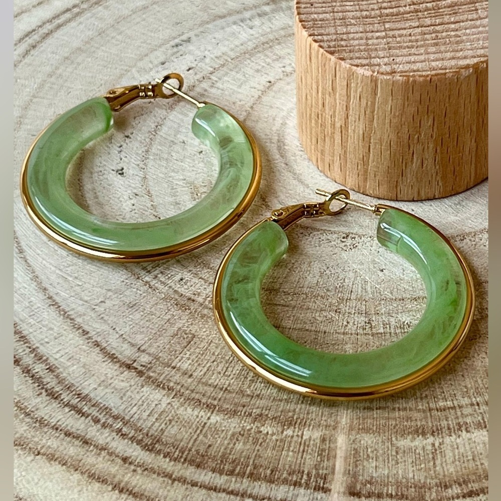 Green Swirl Hoops